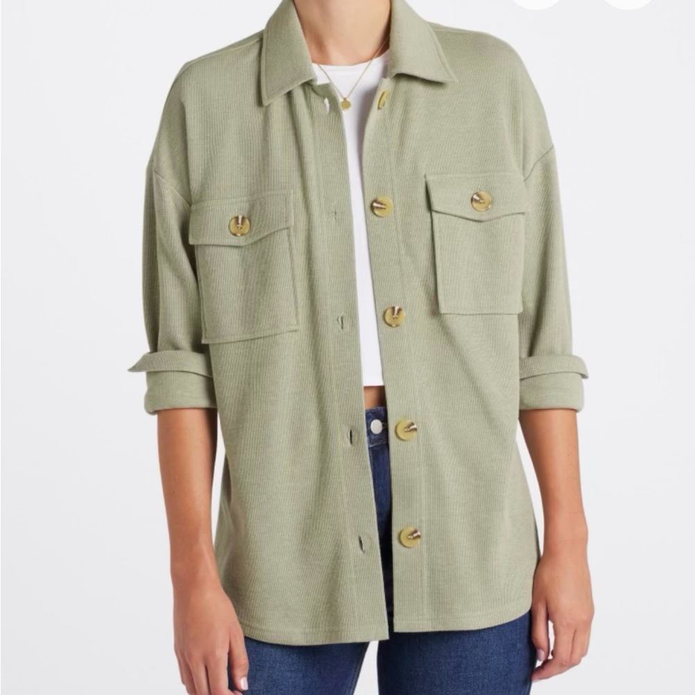 Olive Green Button-Up Shirt Jacket